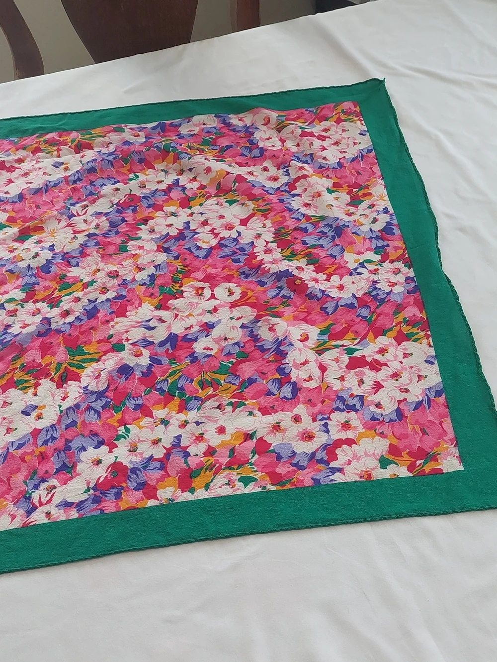 GIL de LOSNE Paris  Floral Scarf with Green Border - Bright Pink & Multicolor